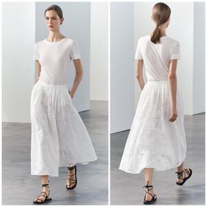NWT Zara Women’s Cotton Lined Embroidered Eyelet Maxi Skirt Size XL